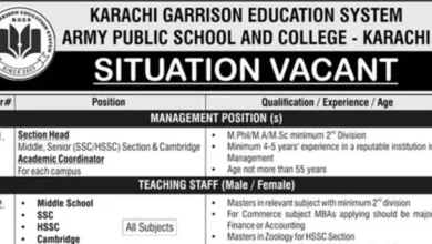 Karachi Garrison Education System Jobs for All Subject Teachers and Non Teaching Staff Advertisement